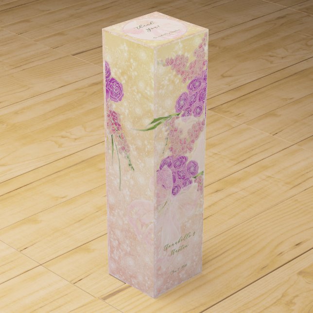Sunset Rose Coquette blush bow bouquet Wine Box (Front)