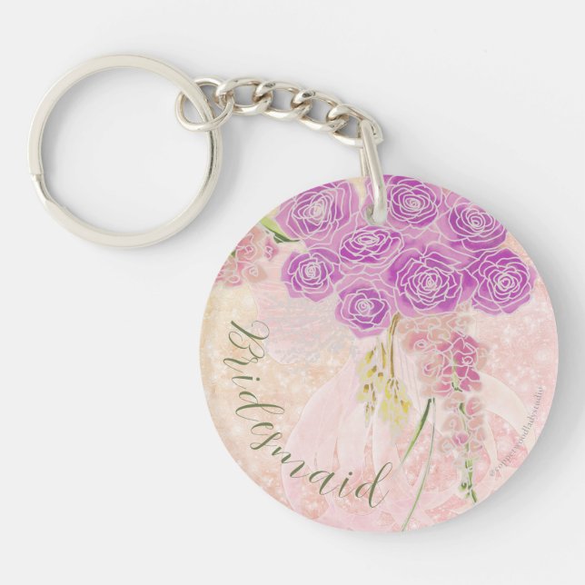 Sunset rose Coquette sheer bow Bouquet bridesmaid  Keychain (Front)