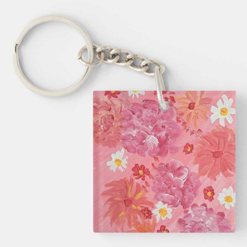 Sunset Rose Floral Acrylic Square Keychain