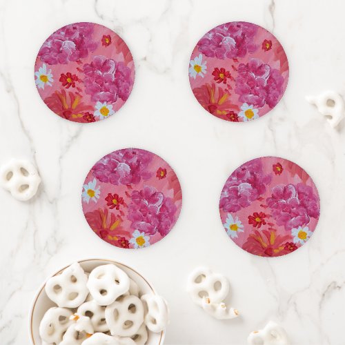 Sunset Rose Floral Coaster Set