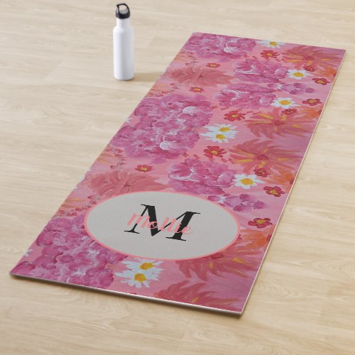 Sunset Rose Floral Monogram Yoga Mat