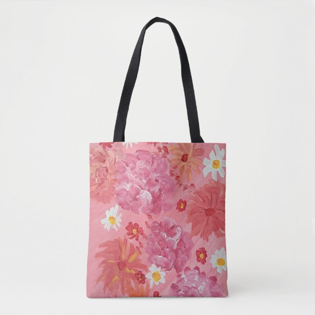 Sunset Rose Floral Tote Bag (Front)