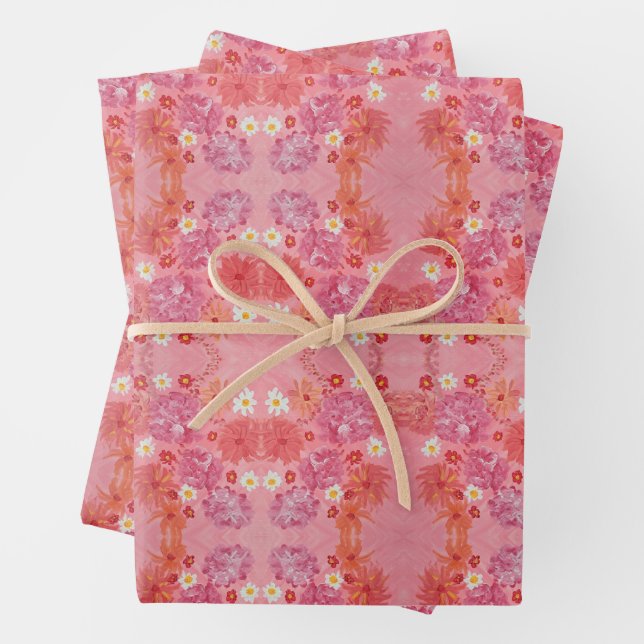 Sunset Rose Floral Wrapping Paper (In situ)