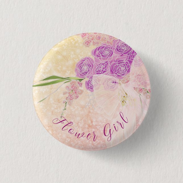 Sunset rose Flower girl Bouquet and Blush bow Button (Front)