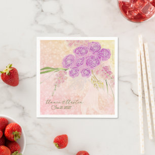 Sunset rose hand paint Coquette Blush bow Bouquet Napkins