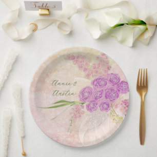 Sunset rose hand painted Blush bow Bouquet Paper Plates