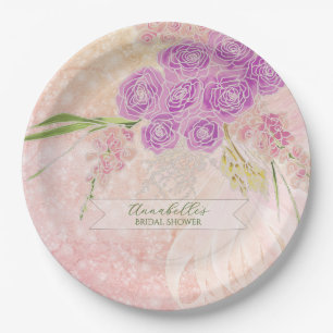 Sunset rose hand painted Blush bow Bouquet Paper Plates