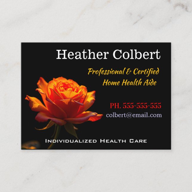 Sunset Rose Professional Caregiver  Business Card (Front)