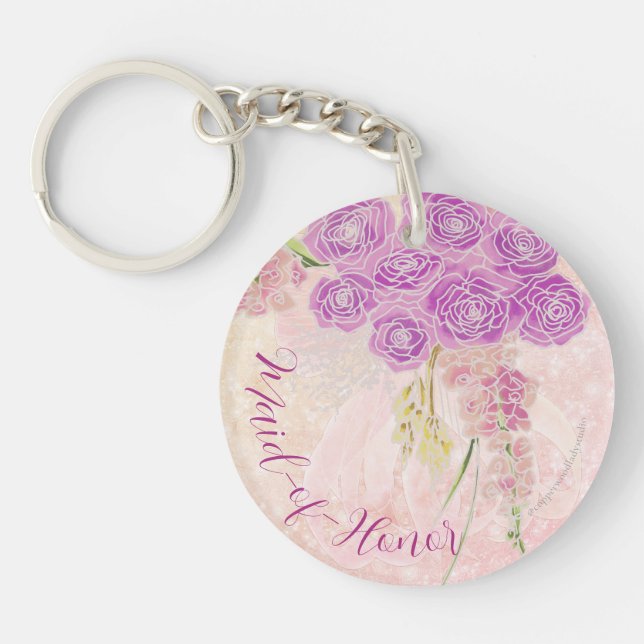Sunset rose Sheer bow Bouquet Maid-of-Honor  Keychain (Front)