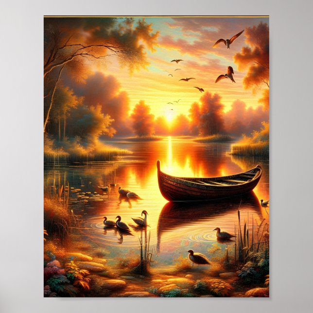 Sunset Rowboat Digital Poster (Front)
