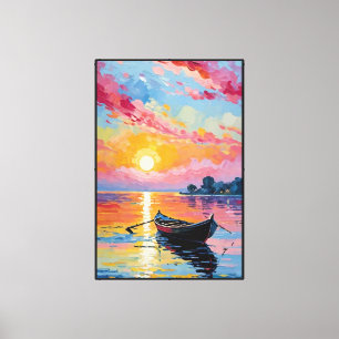 Sunset Rowboat on Tranquil Water – Abstract Art Canvas Print