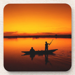 Sunset Rowing Boat Silhouette on the Sea-16497 Beverage Coaster