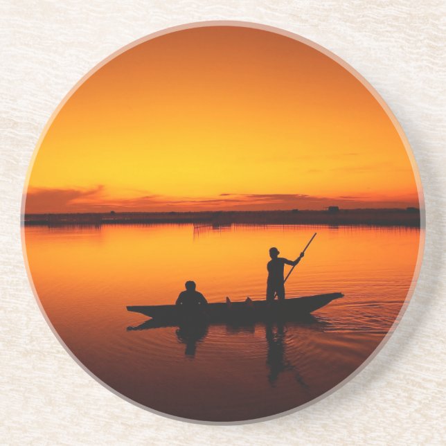 Sunset Rowing Boat Silhouette on the Sea-16497 Coaster (Front)