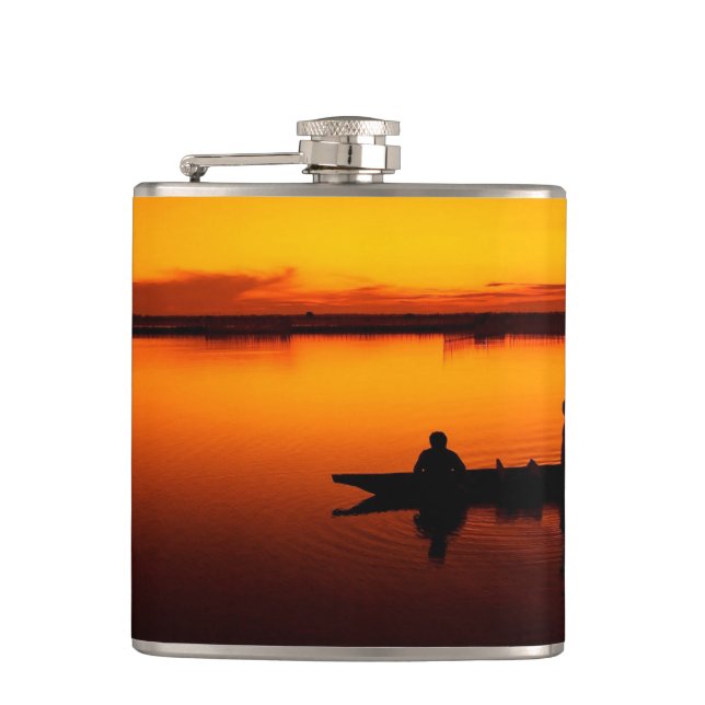 Sunset Rowing Boat Silhouette on the Sea-16497 Flask (Front)