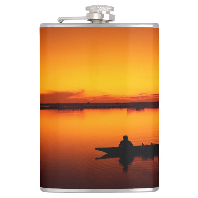 Sunset Rowing Boat Silhouette on the Sea-16497 Flask (Front)