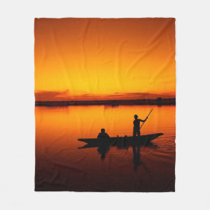 Sunset Rowing Boat Silhouette on the Sea-16497 Fleece Blanket