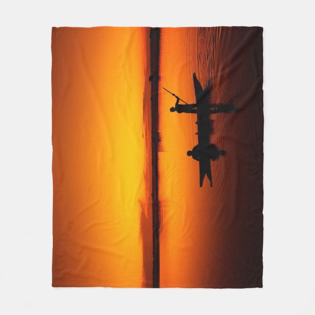 Sunset Rowing Boat Silhouette on the Sea-16497 Fleece Blanket (Front)