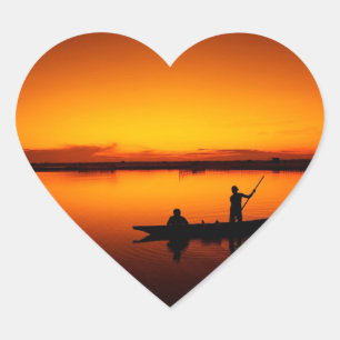 Sunset Rowing Boat Silhouette on the Sea-16497 Heart Sticker