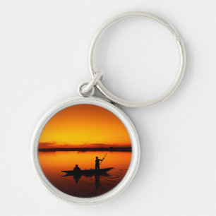 Sunset Rowing Boat Silhouette on the Sea-16497 Keychain