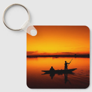 Sunset Rowing Boat Silhouette on the Sea-16497 Keychain