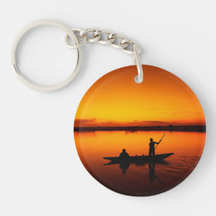 Sunset Rowing Boat Silhouette on the Sea-16497 Keychain