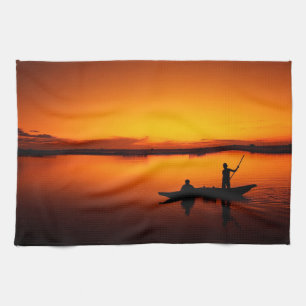 Sunset Rowing Boat Silhouette on the Sea-16497 Kitchen Towel