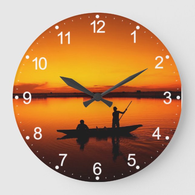 Sunset Rowing Boat Silhouette on the Sea-16497 Large Clock (Front)
