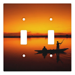 Sunset Rowing Boat Silhouette on the Sea-16497 Light Switch Cover