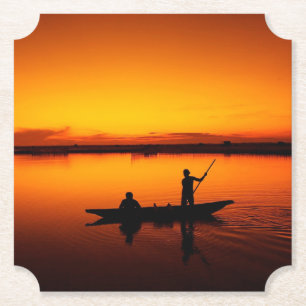 Sunset Rowing Boat Silhouette on the Sea-16497 Paper Coaster