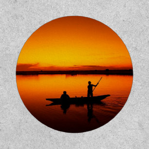 Sunset Rowing Boat Silhouette on the Sea-16497 Patch