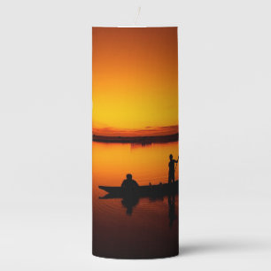 Sunset Rowing Boat Silhouette on the Sea-16497 Pillar Candle