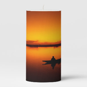 Sunset Rowing Boat Silhouette on the Sea-16497 Pillar Candle