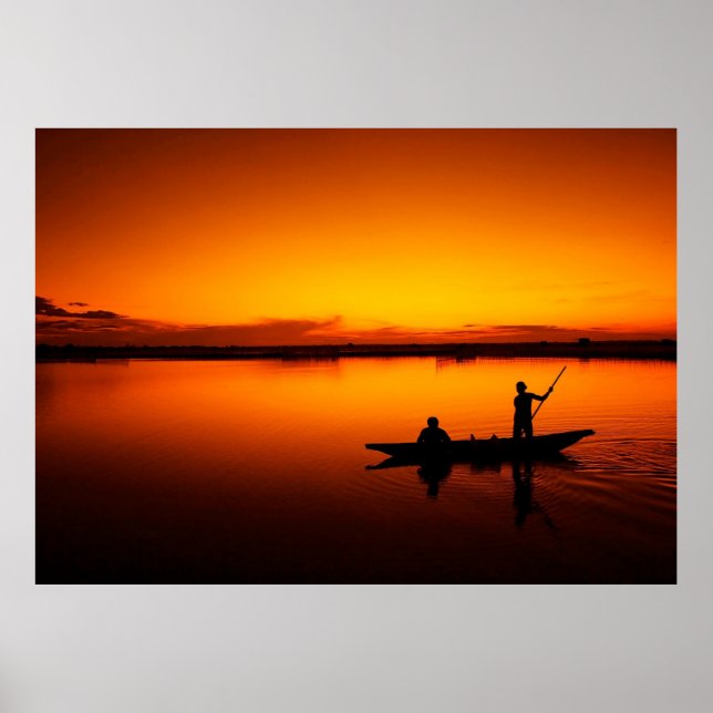 Sunset Rowing Boat Silhouette on the Sea-16497 Poster (Front)
