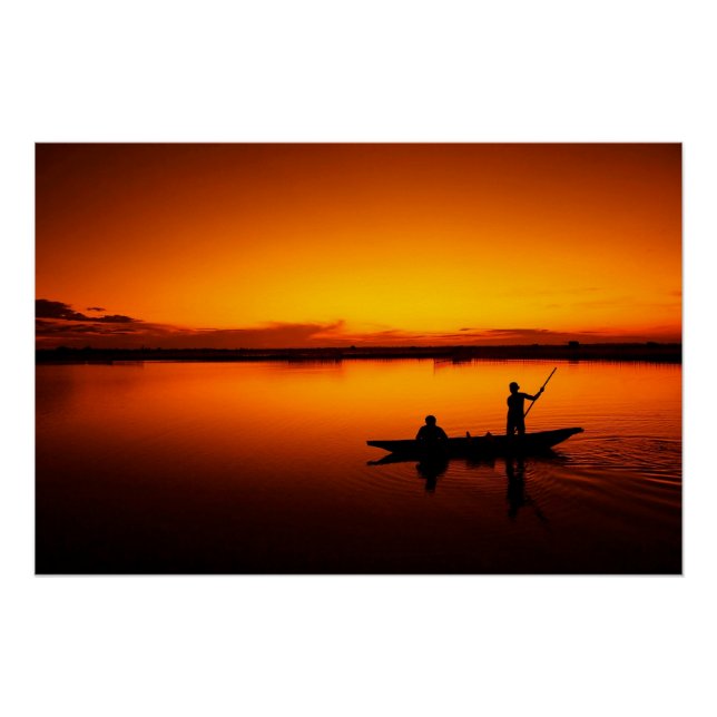 Sunset Rowing Boat Silhouette on the Sea-16497 Poster (Front)