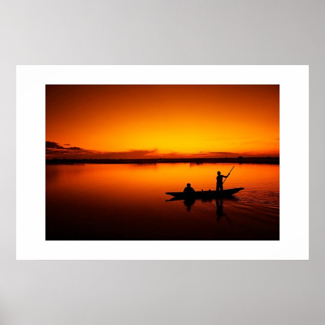 Sunset Rowing Boat Silhouette on the Sea-16497 Poster (Front)