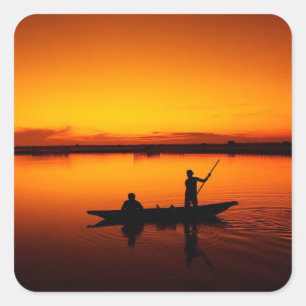 Sunset Rowing Boat Silhouette on the Sea-16497 Square Sticker