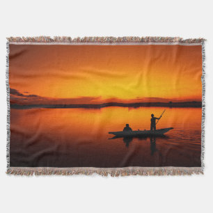 Sunset Rowing Boat Silhouette on the Sea-16497 Throw Blanket