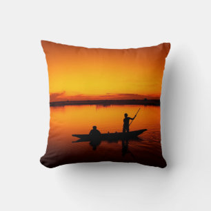Sunset Rowing Boat Silhouette on the Sea-16497 Throw Pillow