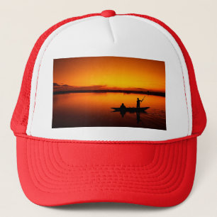 Sunset Rowing Boat Silhouette on the Sea-16497 Trucker Hat