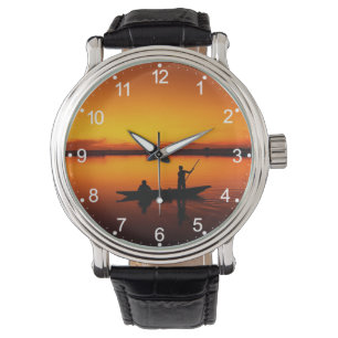 Sunset Rowing Boat Silhouette on the Sea-16497 Watch