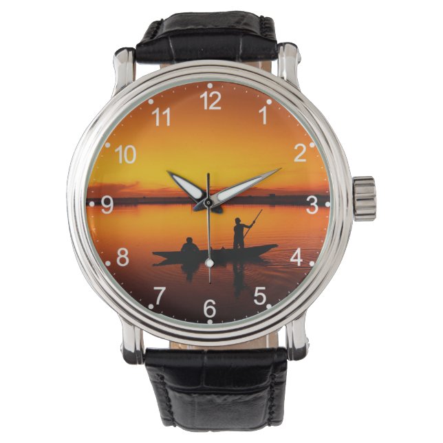 Sunset Rowing Boat Silhouette on the Sea-16497 Watch (Front)