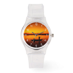 Sunset Rowing Boat Silhouette on the Sea-16497 Watch