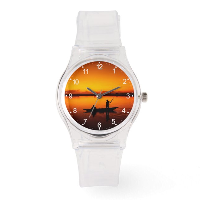 Sunset Rowing Boat Silhouette on the Sea-16497 Watch (Front)
