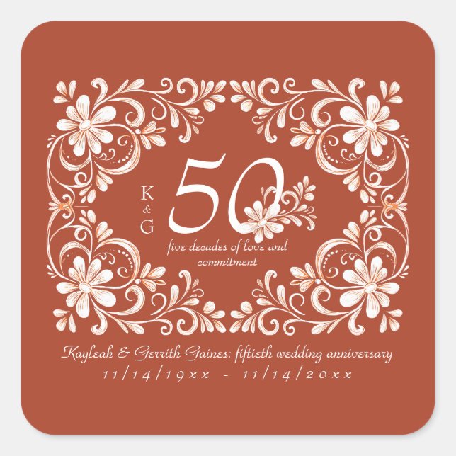 Sunset Rust Shabby Chic 50th Anniversary Sticker (Front)