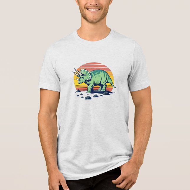 Sunset Safari: Retro Triceratops T-Shirt Tri-Blend Shirt (Front)
