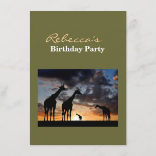 sunset safari wild animal giraffe silhouette invitation