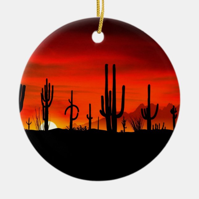 Sunset Saguaros Sonoran Desert Arizona Ceramic Ornament (Front)