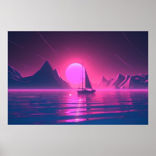 Sunset Sail A Vaporwave Expedition on the Sea Poster