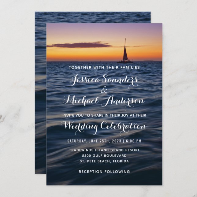 Sunset Sail Modern Nautical Wedding Invitation (Front/Back)