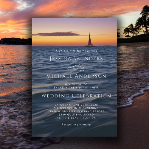 Sunset Sail Modern Nautical Wedding Invitation